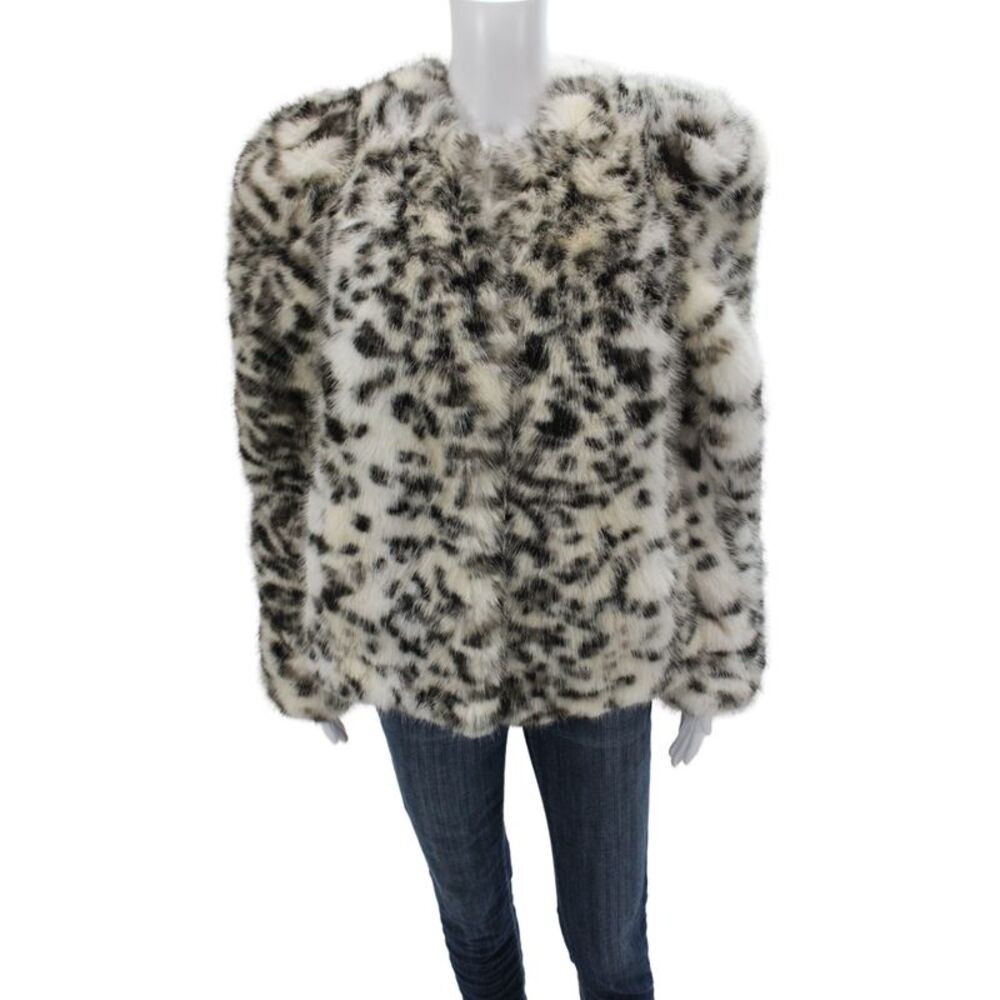 Isabel Marant Women White Animal Print Coat Button Crewneck Long Sleeve Size 36